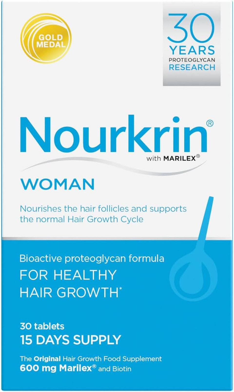 Nourkrin Woman For Healthy Hair Growth 30 Tablet Pack (15 Day Supply) Food Supplement With Marilex, Biotin And Silica
