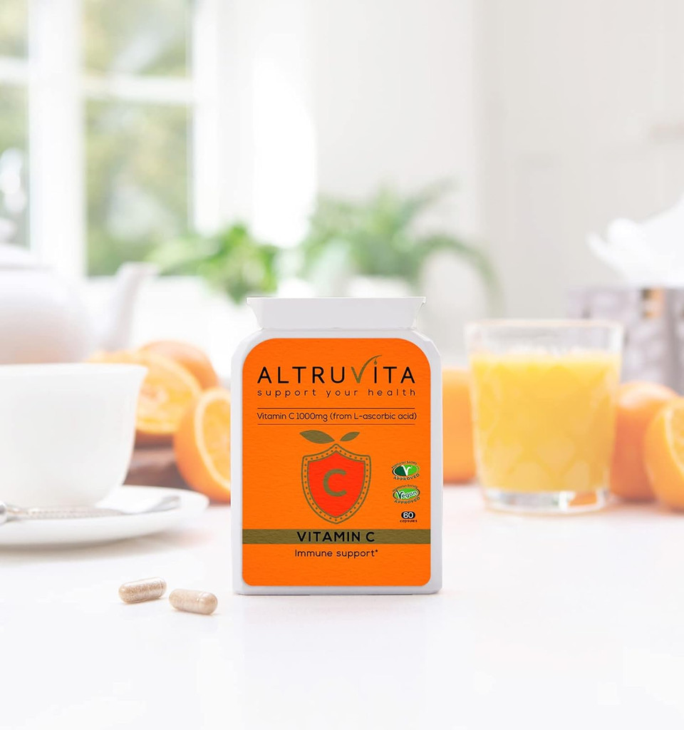 Altruvita Vitamin C, 60 Days Supply, Immune Support, L-Ascorbic Acid, Premium Range, Vegetarian & Vegan Capsules, Made In The Uk (1000Mg Per Capsule)