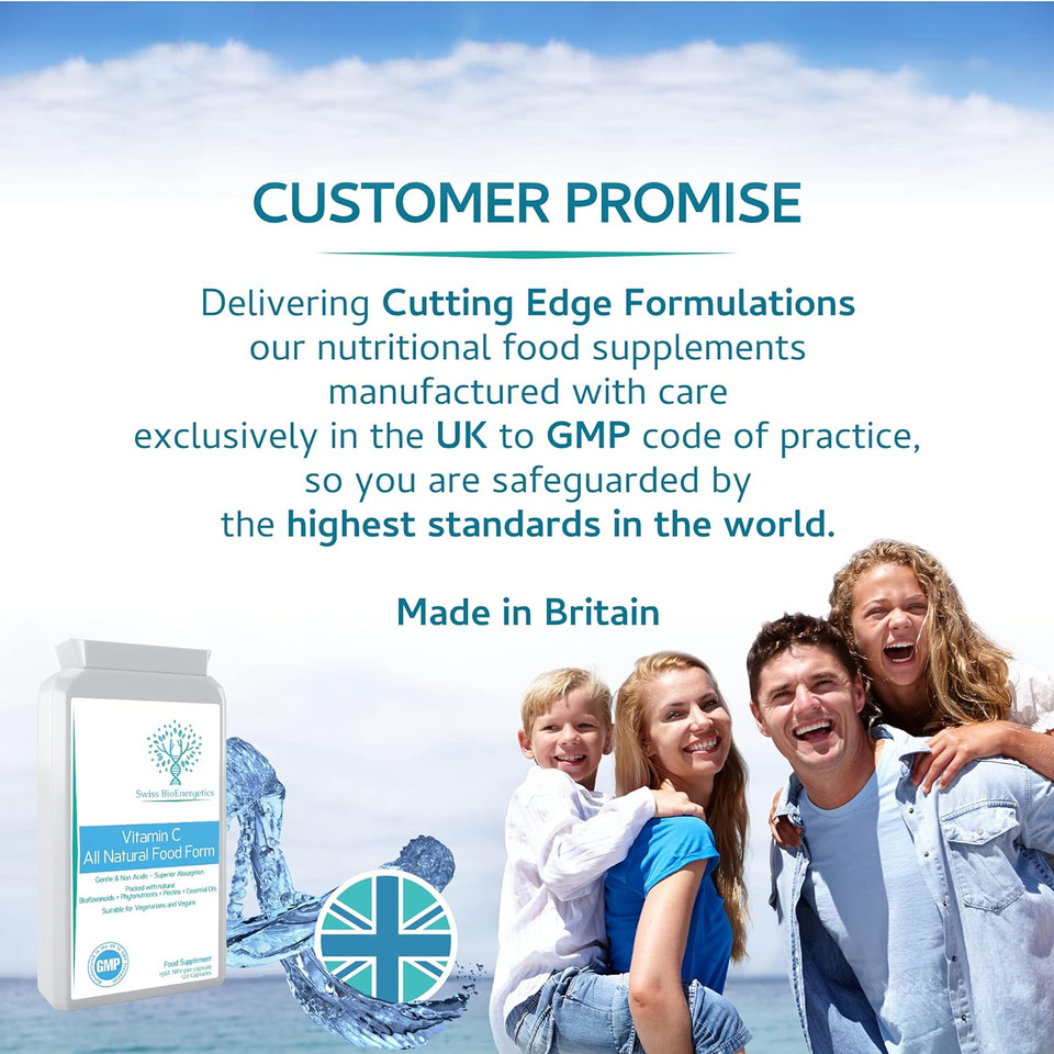 Natural Vitamin C 120 Capsules  Optimum Absorption All-Natural Food Form - Gentle & Non-Acidic - Packed With Bioflavonoids, Pectins, Essential Oils & Phytonutrients - No Synthetic Ascorbic Acid