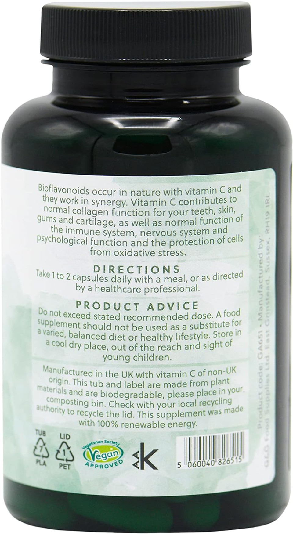Vitamin C & Bioflavonoids Capsules | 750Mg Vitamin C Per Capsule | 120 Vegan Capsules | G&G Vitamins