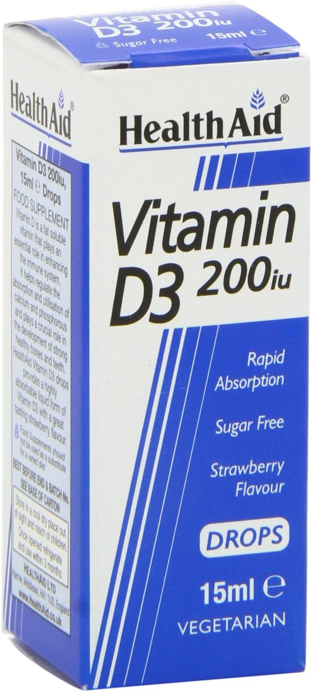 HealthAid Vitamin D3 200iu Drops, Strawberry, 15 Millilitre