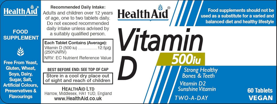 HealthAid Vitamin D 500iu Tablets, 60 Count