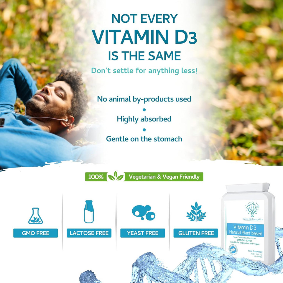 Vegan Vitamin D3 25µg (1000 Iu) 6 Months Supply - Natural Cholecalciferol Derived From Algae, Making It Low-Co2 And 100% Plant Sourced - No Pesticides And No Harsh Solvents - Uk Made