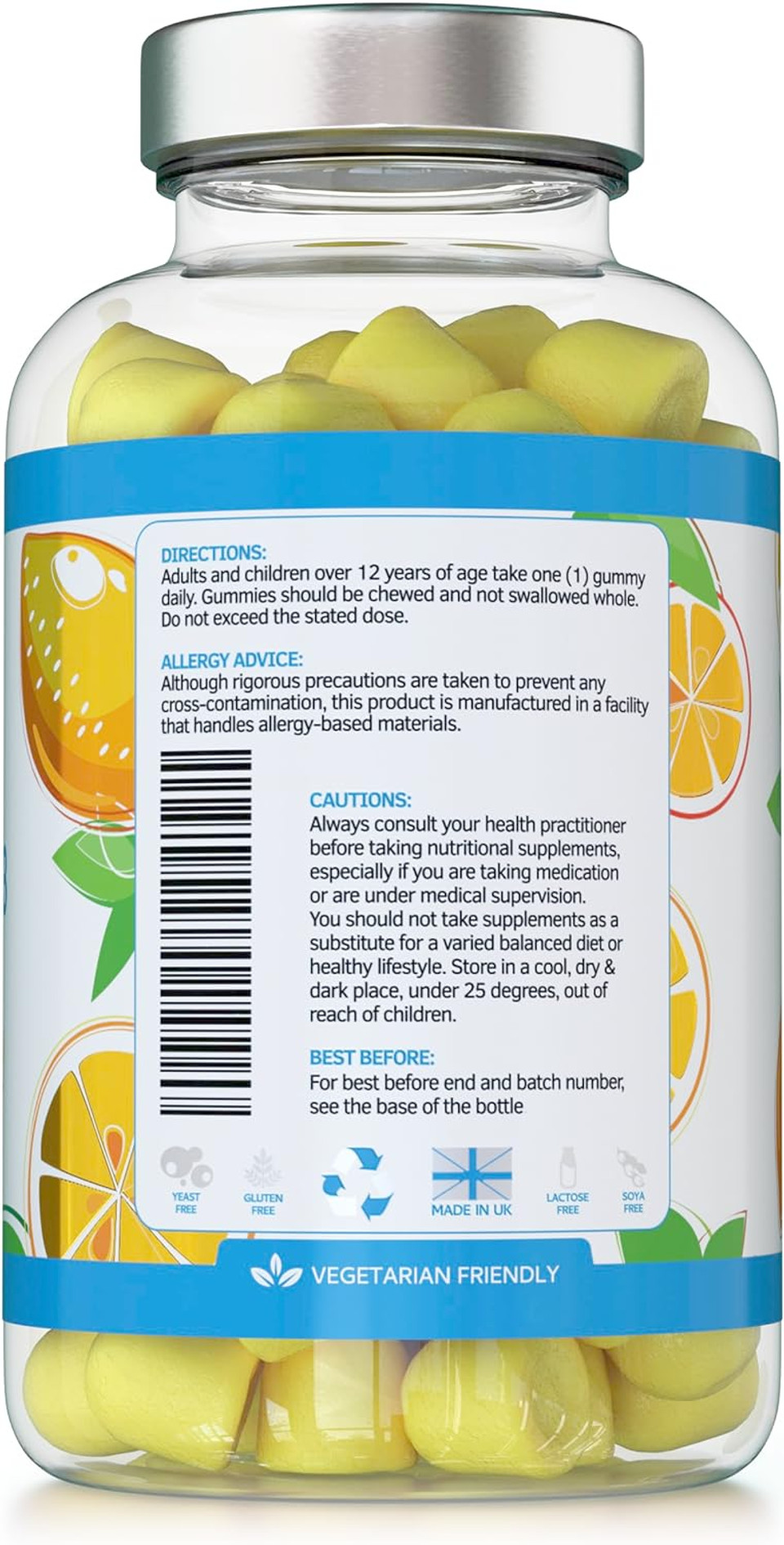 Vitamin D3 Gummies 25µg 1000Iu - 150 Natural Lemon Flavour Chewable Yummy Gummies - 5 Month Supply - Made In The Uk