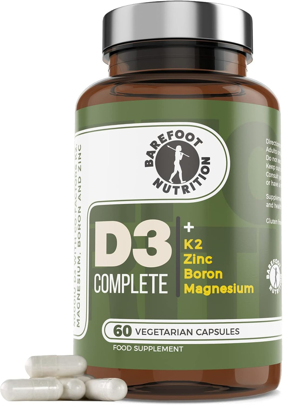 Barefoot Nutrition - Vitamin D3 Complete 4000 IU, with Vitamin K2 MK-7, Magnesium, Boron & Zinc Supplement, High Strength Formula for Bone and Normal Health Function, 60 Capsules