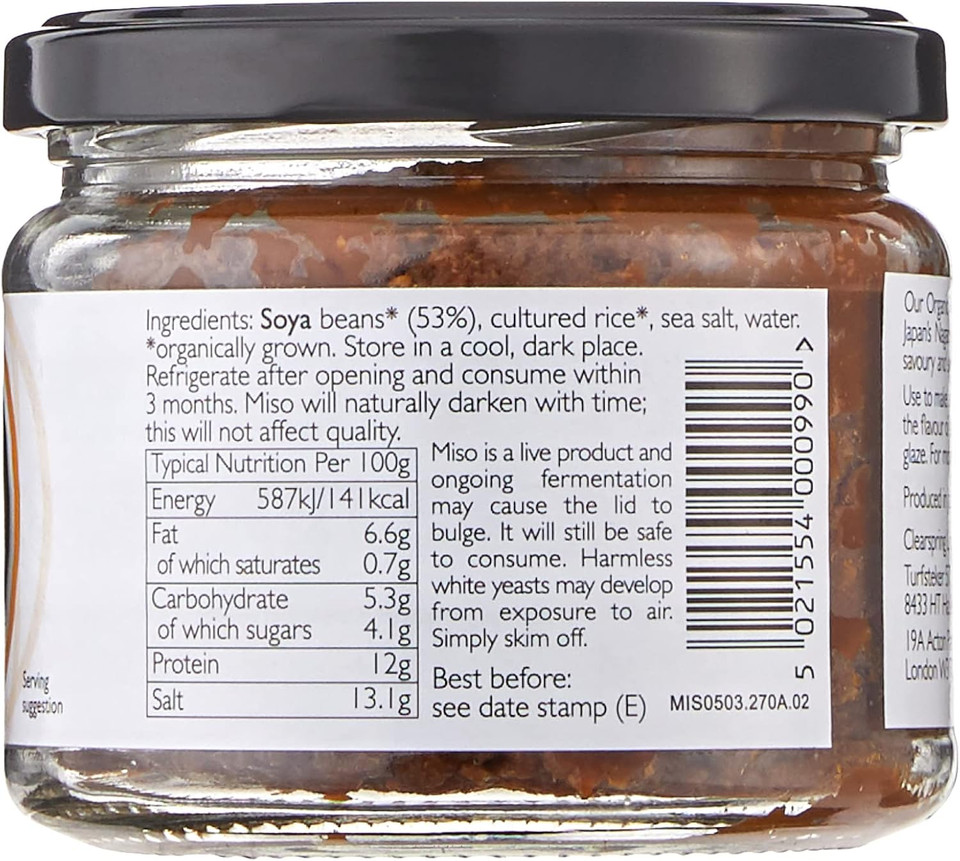 Clearspring Organic Japanese White Unpasteurised Miso Jar, 270g