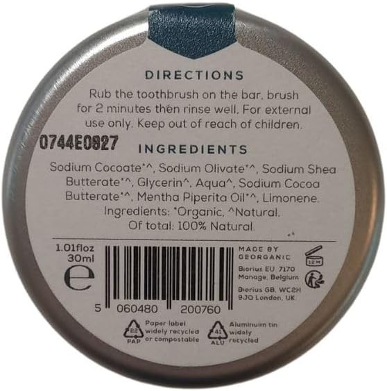 Georganics Natural Peppermint Flavour Foaming Toothsoap with Virgin Coconut Oil and Olive Oil 30 ml