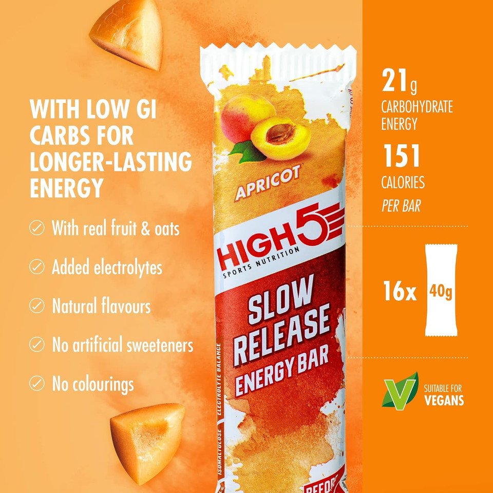 High5 Slow Release Energy Bar | Low Gi Sports Energy Bar | Enhanced With Ocean Minerals | Slow Release Energy Supply (Apricot, 16 X 40G)