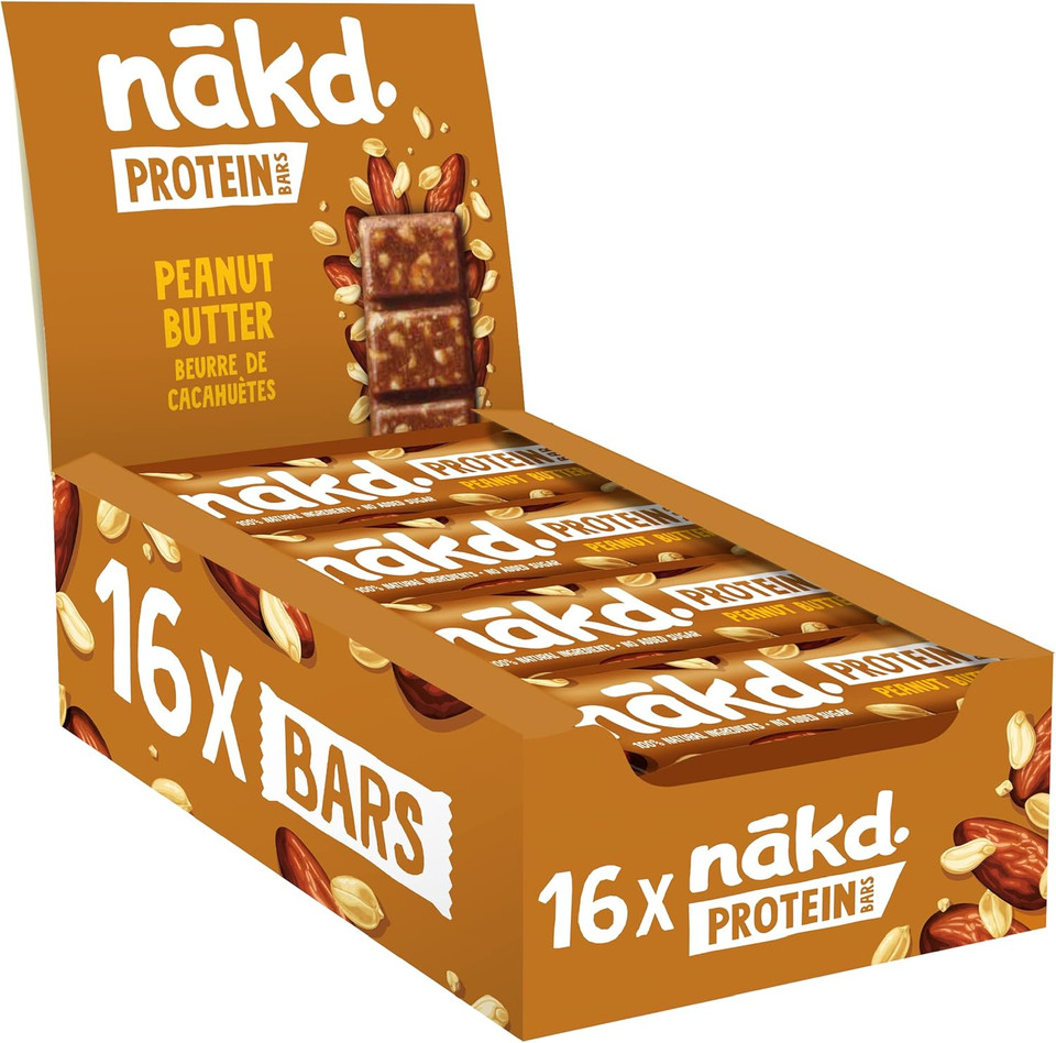 Nakd Caramel Protein Bar - Vegan - Gluten Free - Healthy Snack, 45g (Pack of 16 bars)