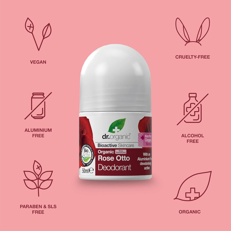 Dr Organic , Organic Rose Otto Deodorant , Natural , Vegan , Cruelty Free , Paraben & Sls Free , Aluminium Free , For Women & Men, 50Ml, White___Size : 50 Ml (Pack Of 1)