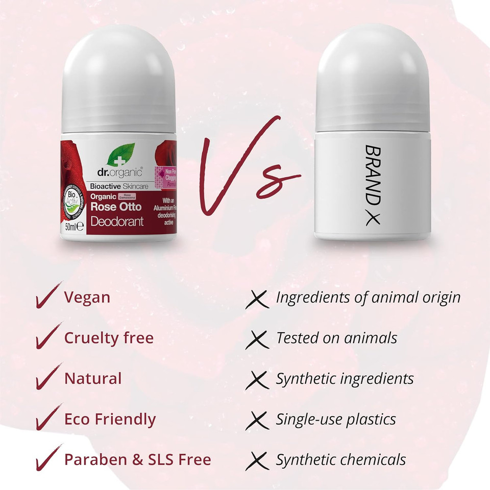 Dr Organic , Organic Rose Otto Deodorant , Natural , Vegan , Cruelty Free , Paraben & Sls Free , Aluminium Free , For Women & Men, 50Ml, White___Size : 50 Ml (Pack Of 1)