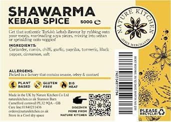 Nature Kitchen Shawarma Spice 500G Of Seasoning. Spices And Herbs. Gluten-Free And Vegan, Everyday Cooking Blends For Marinades, Sauces, Frying, Baking Or Grilling