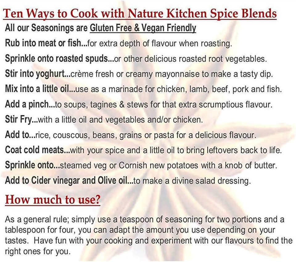 Nature Kitchen Spices Pick And Mix 4X Pots (50 - 60G Each) Choose From 51 Different Cooking Spices, Rubs, Marinades, Blends And Seasonings