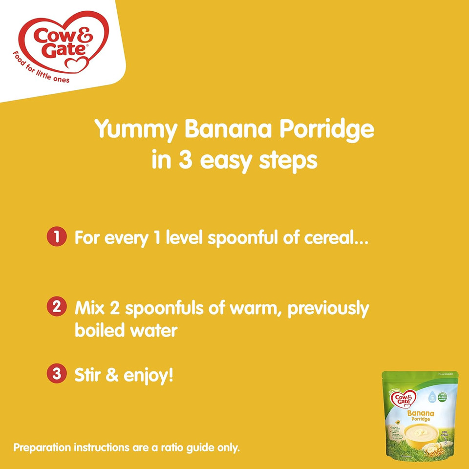 Cow & Gate Banana Porridge Baby Food Cereal, 4-6+ Months, 125G (Pack Of 5)