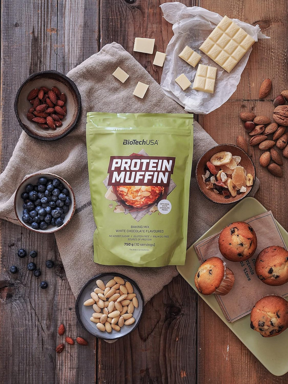 Biotechusa Protein Muffin, Protein Muffin Baking Mix With Hydrolysed Protein, Whey Protein And Sweeteners, 750 G, White Chocolate