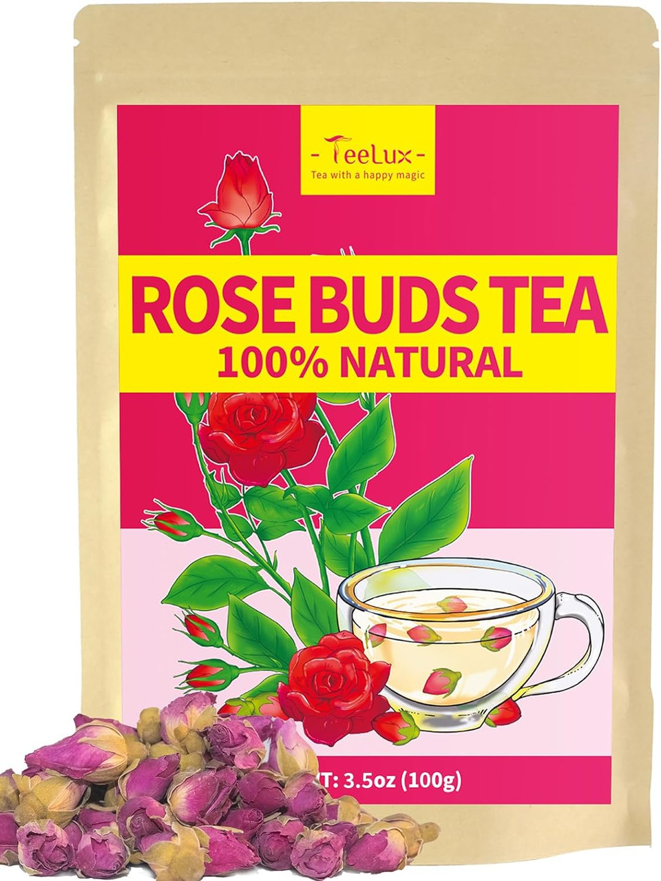 Teelux Rose Tea, Dried Rose Bud 100G, 100% Natural Pure Edible Flower, Caffeine Free Herbal Tea, Natural Fragrant Rose Buds, Food Grade Rosebuds For Baking, Cooking, Drinking, Decorating___Size : 100G (Pack Of 1)