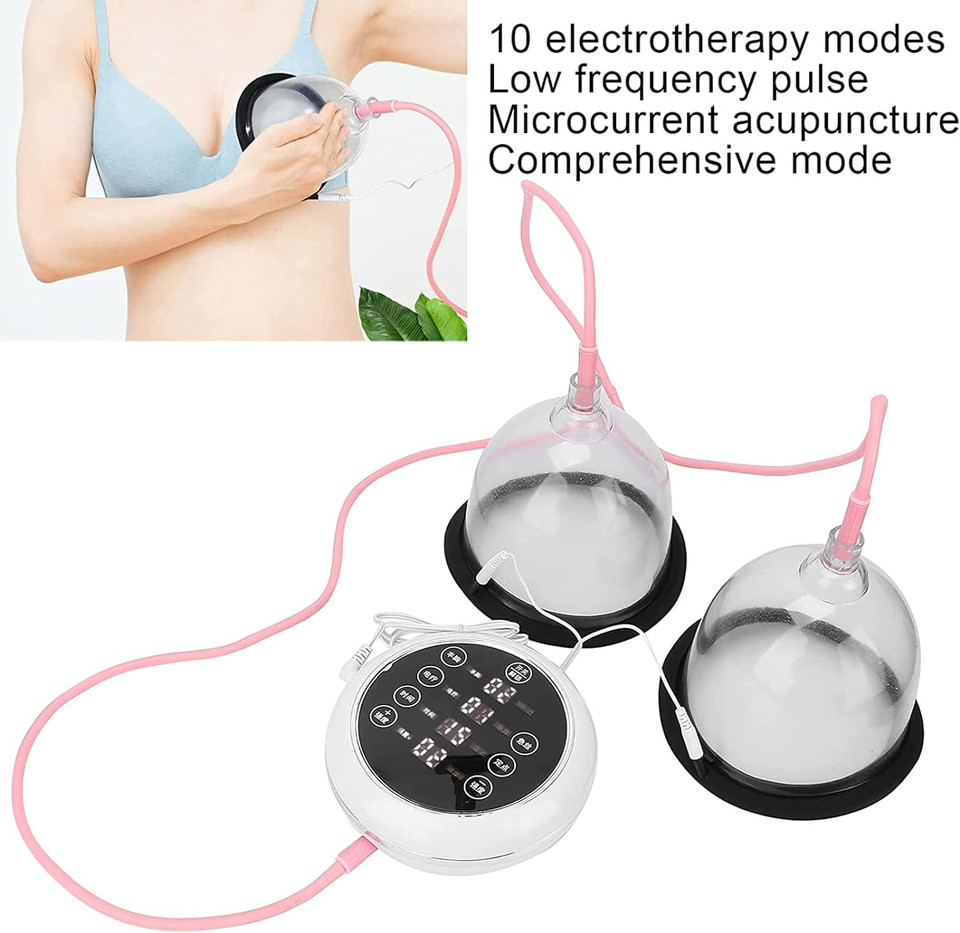 Xjzhang Electric Breast Massager, Plastic Electrotherapy Breast Massager Massager Breast Enlarger For Breast Enlargement Body Skin Tightening Blood Circulation Promotion--Color : Black White___Size : C Cup