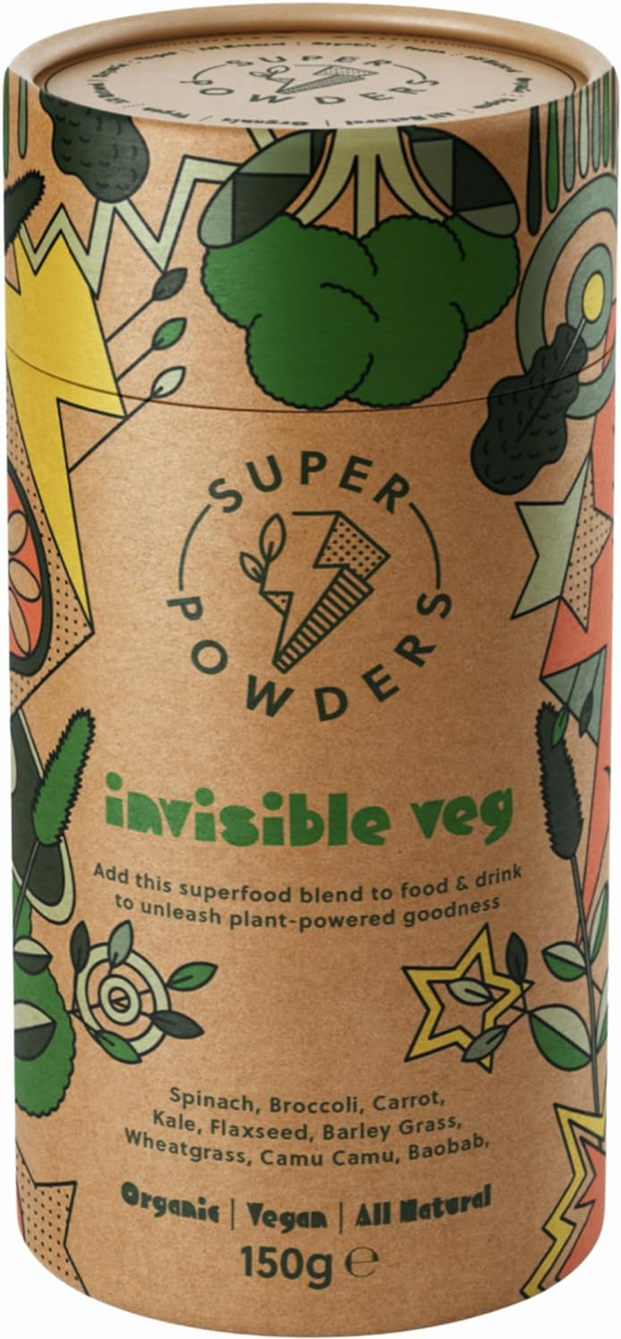Super Powders - Invisible Veg - Blend Of Natural Clean Greens Superfood Vegetables. Made For Mixing Into Family Meals For A Natural Healthy Boost. 50 Servings. Recommended +3