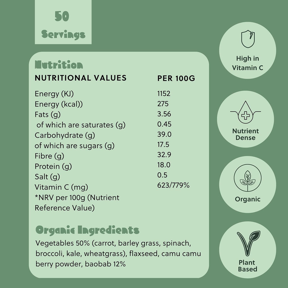 Super Powders - Invisible Veg - Blend Of Natural Clean Greens Superfood Vegetables. Made For Mixing Into Family Meals For A Natural Healthy Boost. 50 Servings. Recommended +3