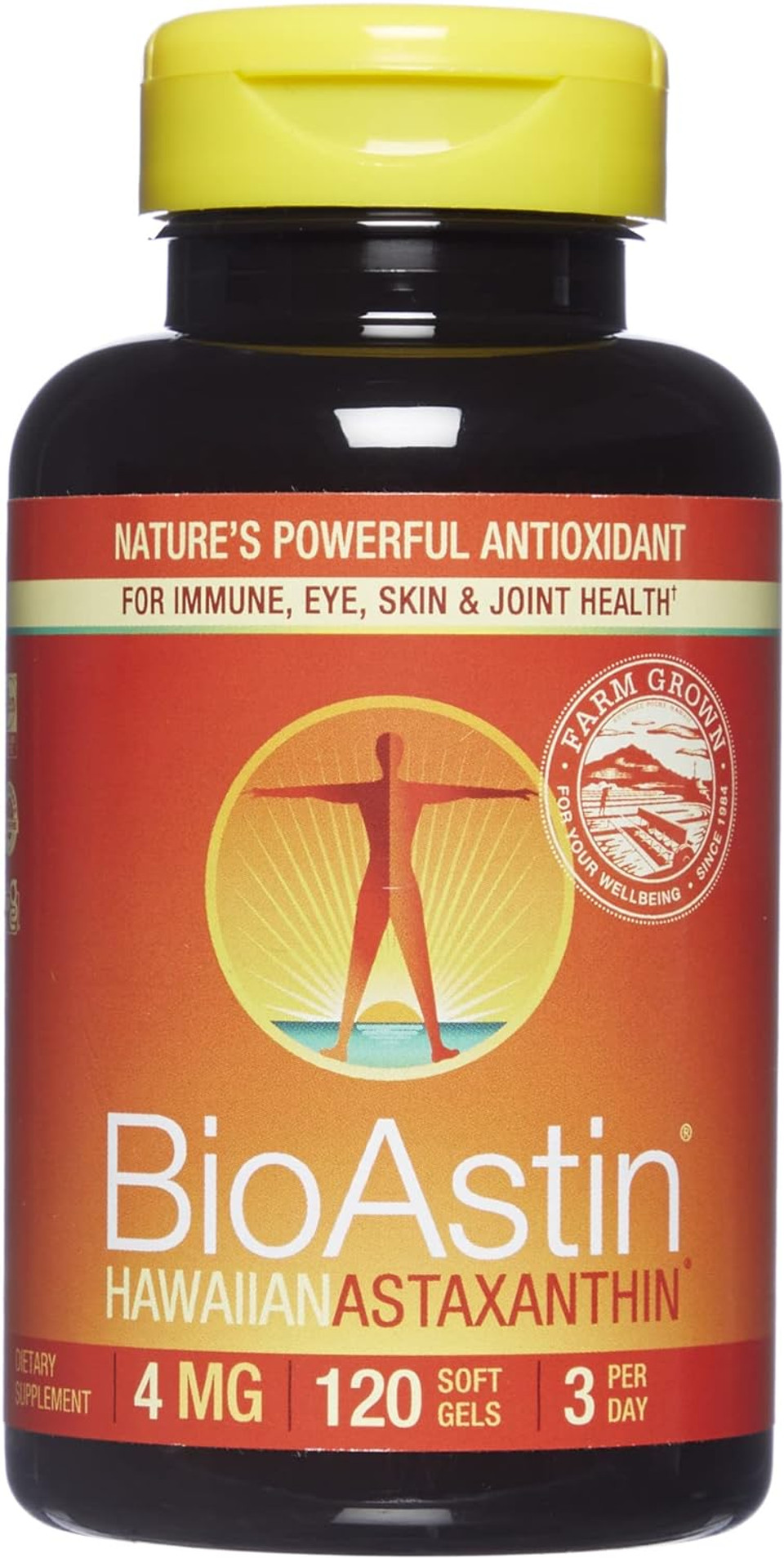 Nutrex Hawaii, Bioastin Hawaiian Astaxanthin - 4Mg, Hawaiian Grown Premium Antioxidant - Supports Recovery From Exercise + Joint, Skin, Eye Health Naturally, 120 Count120 Count (Pack Of 1)