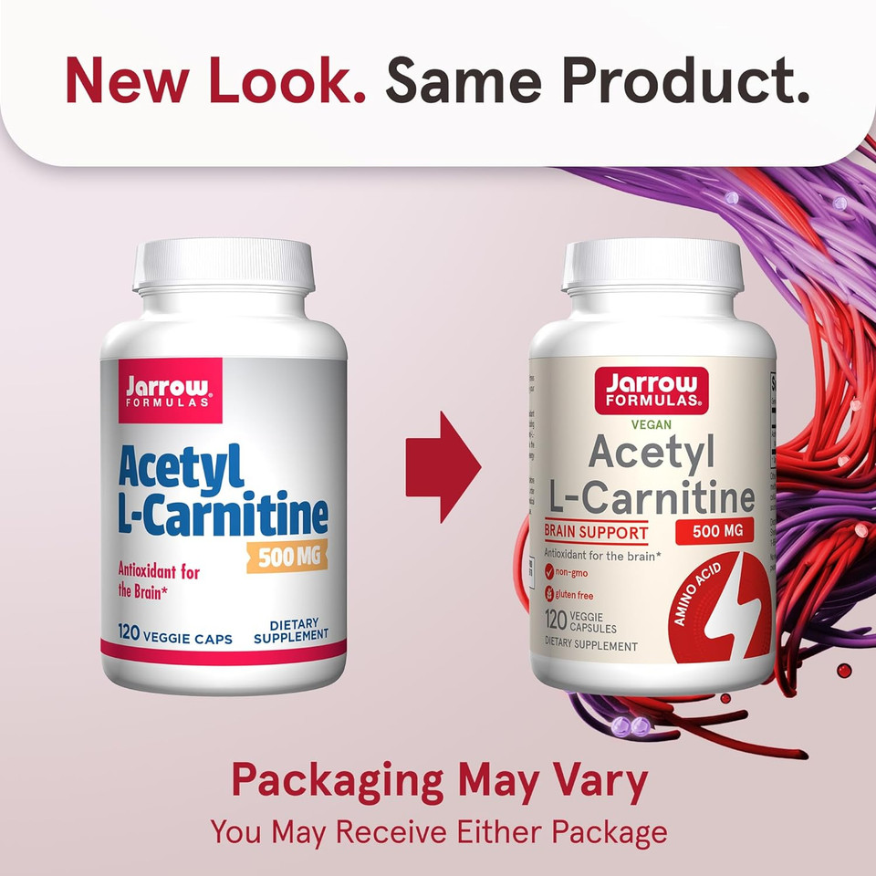 Jarrow Formulas Acetyl L-Carnitine 500 Mg - Antioxidant Protection For The Brain - Supports Energy Production & Metabolism - Heart & Cardiovascular Health - 120 Veggie Capsules (Packaging May Vary)500 Mg