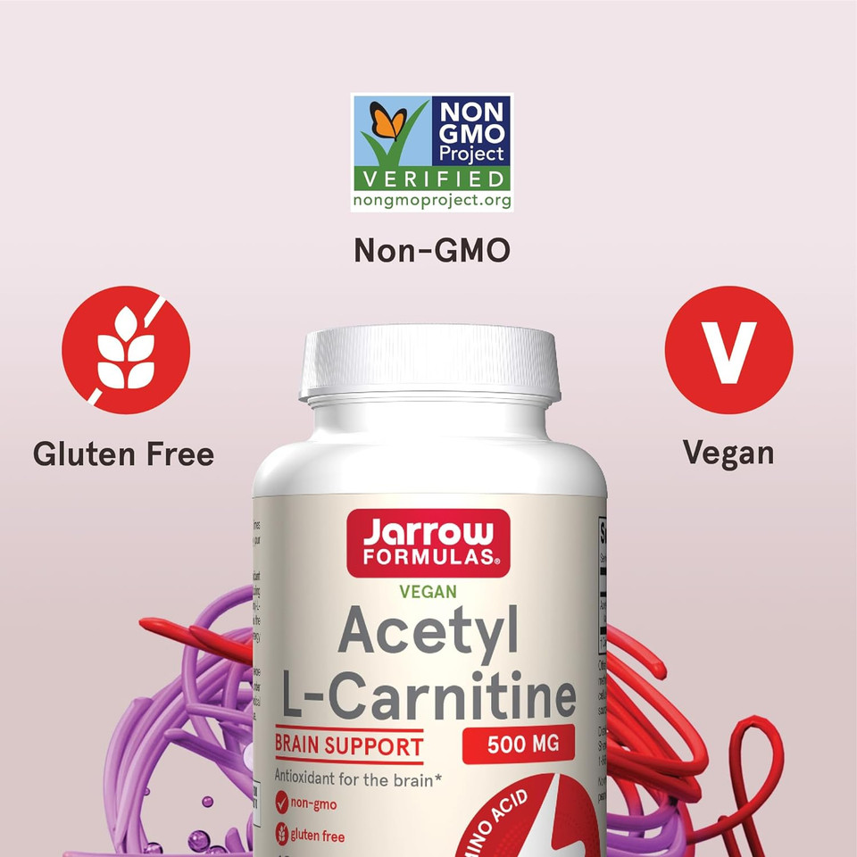 Jarrow Formulas Acetyl L-Carnitine 500 Mg - Antioxidant Protection For The Brain - Supports Energy Production & Metabolism - Heart & Cardiovascular Health - 120 Veggie Capsules (Packaging May Vary)500 Mg