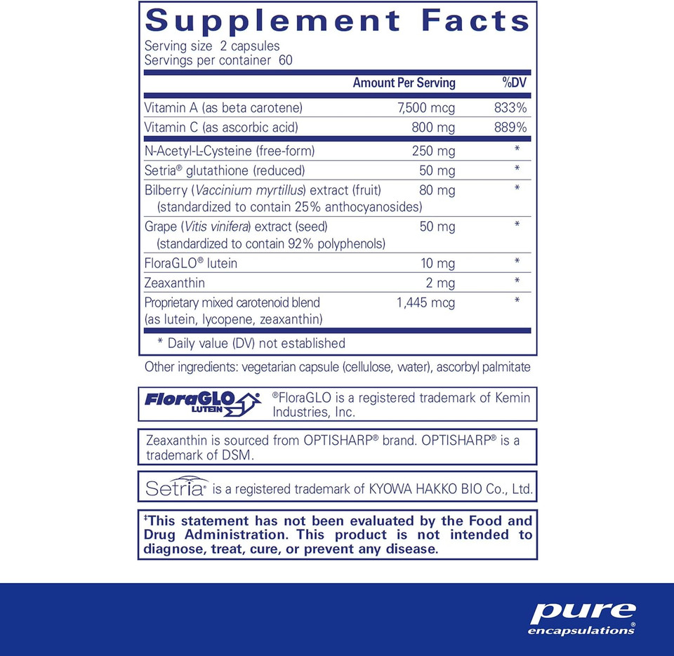 Pure Encapsulations Macular Support Formula | Hypoallergenic Supplement With Enhanced Antioxidant Formula For Healthy Eyes* | 120 Capsules120 Count (Pack Of 1)