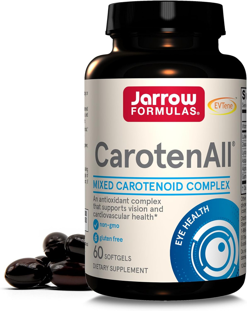 Jarrow Formulas CarotenAll - 60 Softgels - Supplement Provides Seven Major Carotenoids Found in Fruits & Vegetables to Support Cardiovascular & Vision Health - Up to 60 Servings60 Count (Pack of 1)