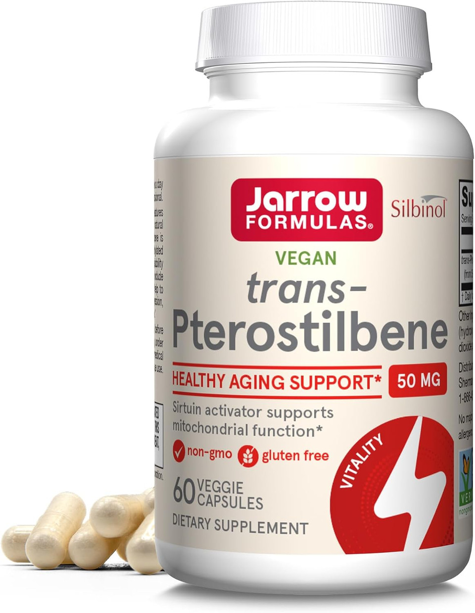 Jarrow Formulas Pterostilbene 50 Mg - 60 Veggie Caps - Antioxidant Support - Supports Healthy Aging - Calorie-Restriction Mimetic - 60 Servings60 Count (Pack Of 1)