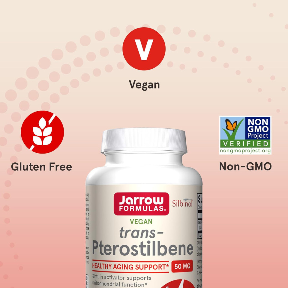 Jarrow Formulas Pterostilbene 50 Mg - 60 Veggie Caps - Antioxidant Support - Supports Healthy Aging - Calorie-Restriction Mimetic - 60 Servings60 Count (Pack Of 1)