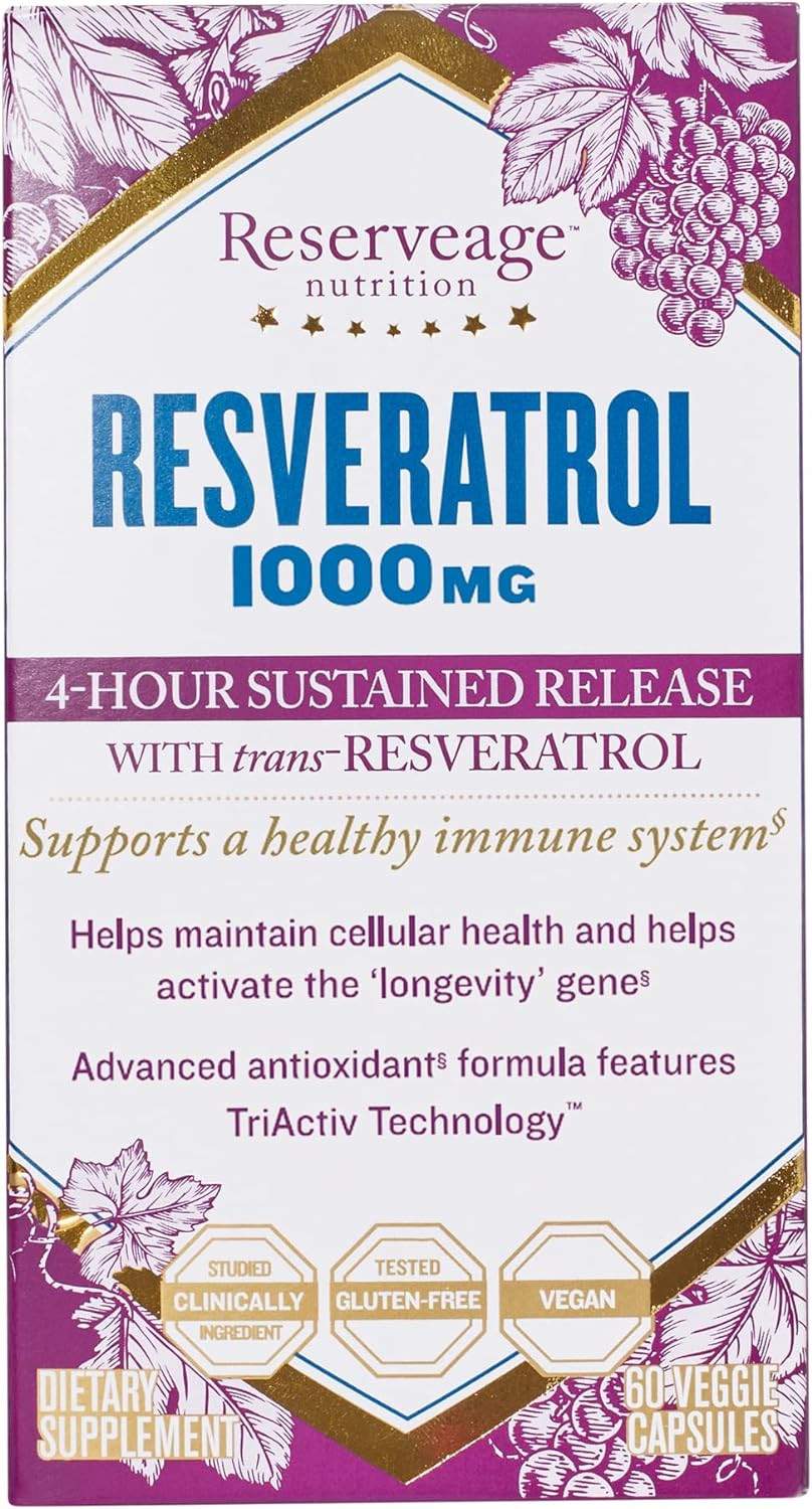 Reserveage Beauty, Resveratrol 1000 Mg, Antioxidant Supplement For Heart Health And Immune Support, Supports Healthy Aging And Immune System, Paleo, Keto, 60 Capsules