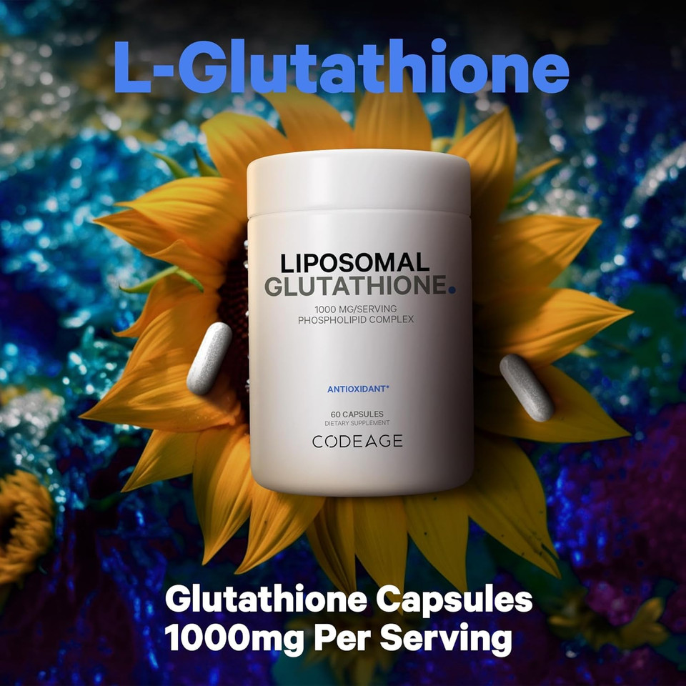 Codeage Liposomal Glutathione 1000 Mg, Glutaone Antioxidant Phospholipid Complex, L-Glutathione Reduced Capsules Supplement, Non-Gmo Sunflower Oil & Lecithin Essential Phospholipids, Vegan, 60 Ct