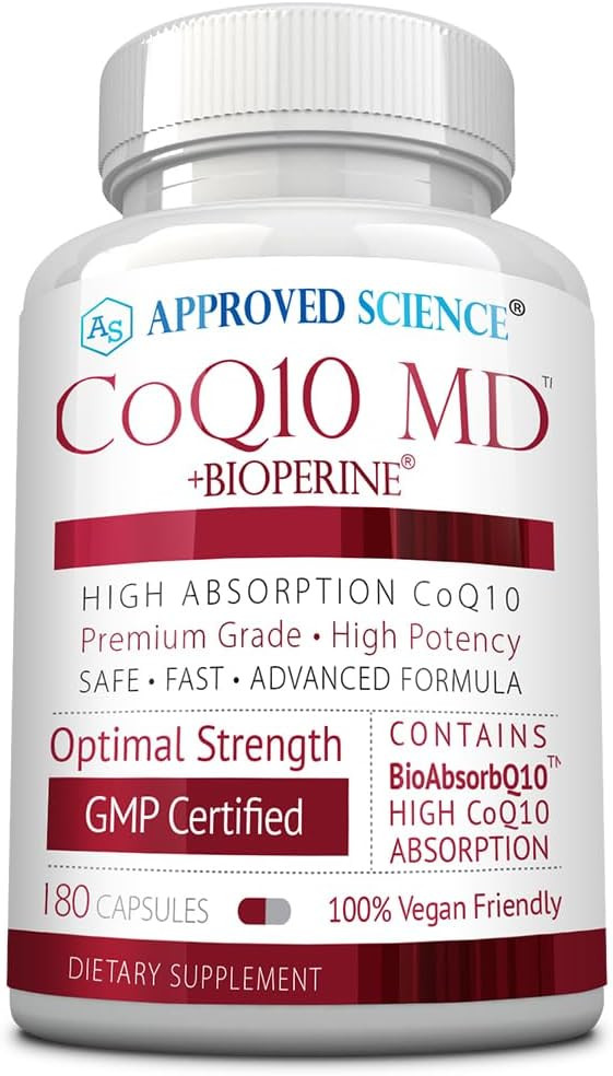 Approved Scienceã¢Â® Coq10 Md- Extra Strength 250Mg Pure Coq10 With Bioperineã¢Â® For Faster Absorption - Boost Antioxidant Levels, Improve Cardiovascular Health, Cellular Energy - 3 Month Supply180 Count (Pack Of 1)
