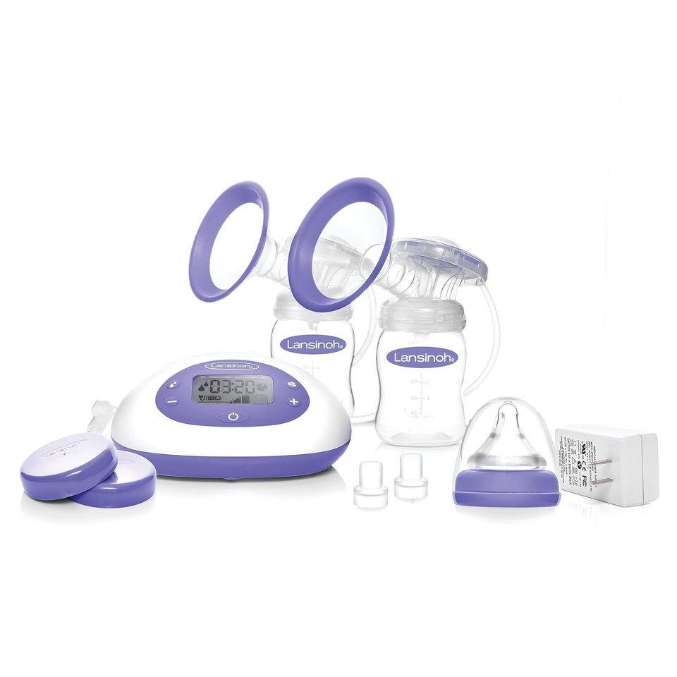 Lansinoh Signature Pro Double Electric Breast Pump, Portable , 3 Power Options, Lcd Display, Includes Breast Pump Bag, 25Mm Breast Pump Flanges And 2 Lansinoh Baby Bottles