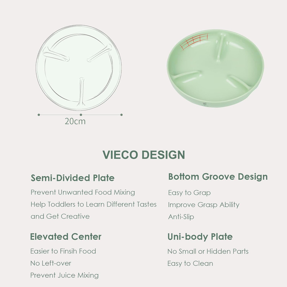 Viã£Â©Co Toddler Plates Semi Divided For Baby Feeding Set Of Two Colors, Made Of Bpa Free Plant-Based Material From Corn And Cassava