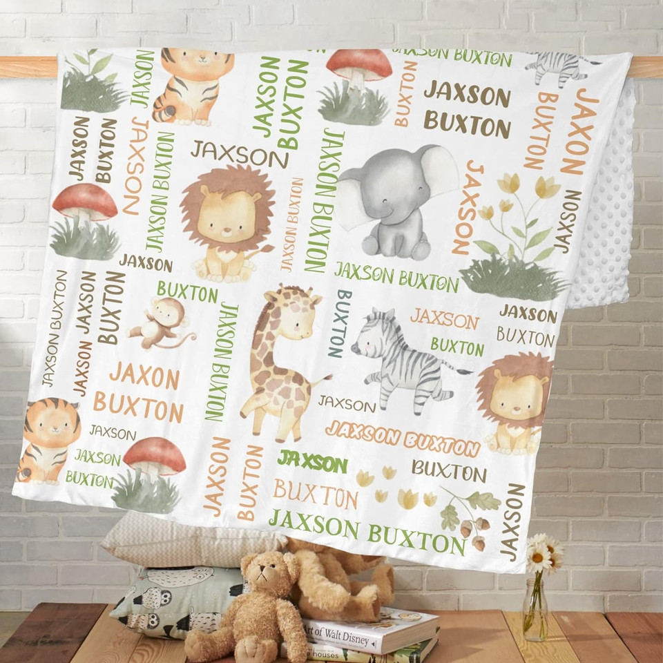 Custom Throw Blanket Safari Lion Tiger Zebra Giraffe Elephant Super Soft Double Layer Minky Blankets 50X60 With Dotted Backing, Toddler Nursery Bed Blanketdesign 5Th