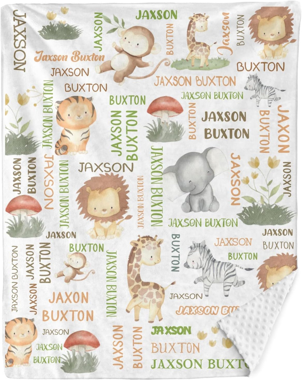 Custom Throw Blanket Safari Lion Tiger Zebra Giraffe Elephant Super Soft Double Layer Minky Blankets 50X60 With Dotted Backing, Toddler Nursery Bed Blanketdesign 5Th