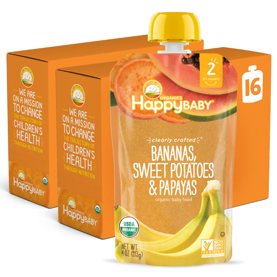 Happy Baby Organics Clearly Crafted Stage 2 Baby Food, Apples, Blueberries And Oats, 4 Ounce (8 Count) Happy Baby Organics Clearly Crafted Stage 2 Baby Food, Apples, Blueberries And Oats, 4 Ounce (8 Count)