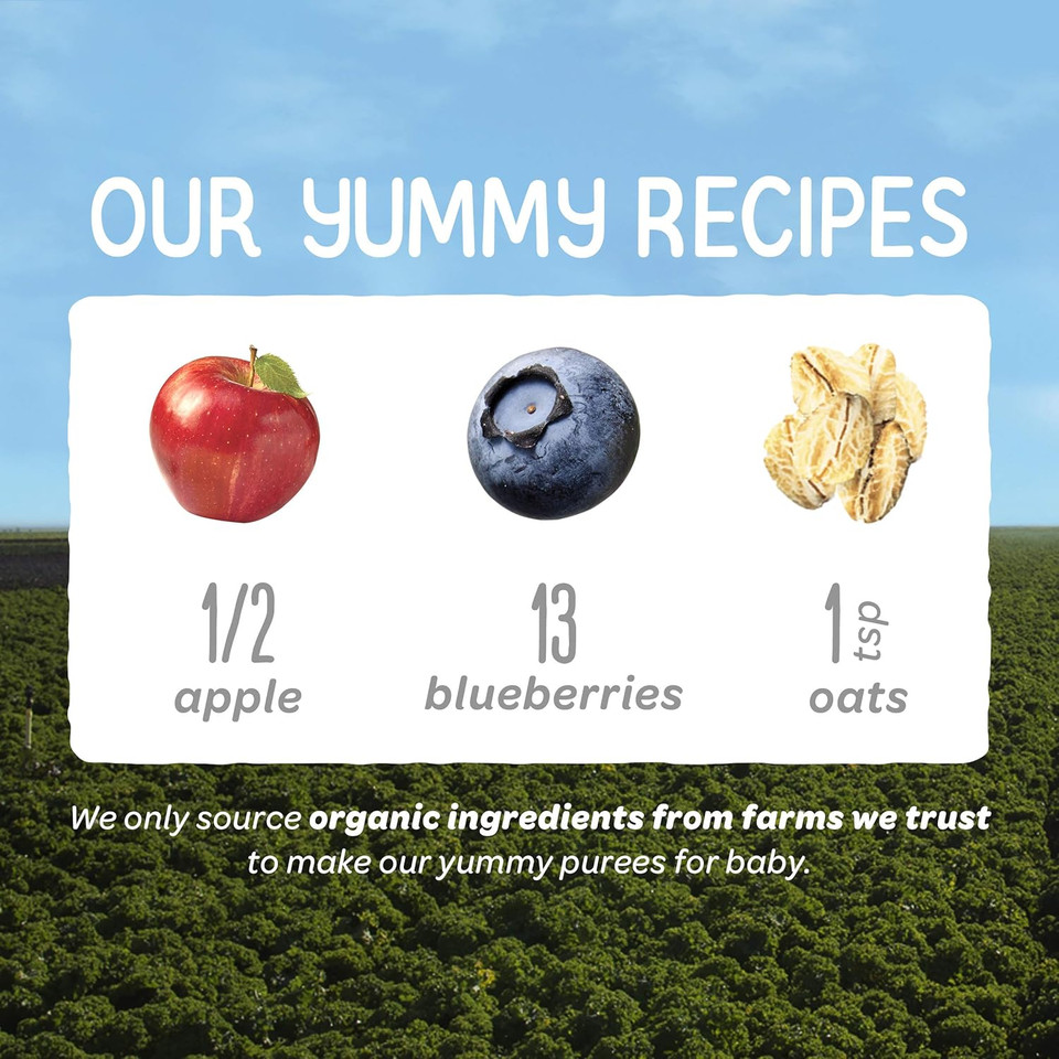 Happy Baby Organics Stage 2 Baby Food Pouches, Gluten Free, Vegan & Healthy Snack, Clearly Crafted Oat & Fruit Puree, Apples, Blueberries & Oats, 4 Ounces (Pack Of 16) Happy Baby Organics Stage 2 Baby Food Pouches, Gluten Free, Vegan & Healthy Snack, Clearly Crafted Oat & Fruit Puree, Apples, Blueberries & Oats, 4 Ounces (Pack Of 16)