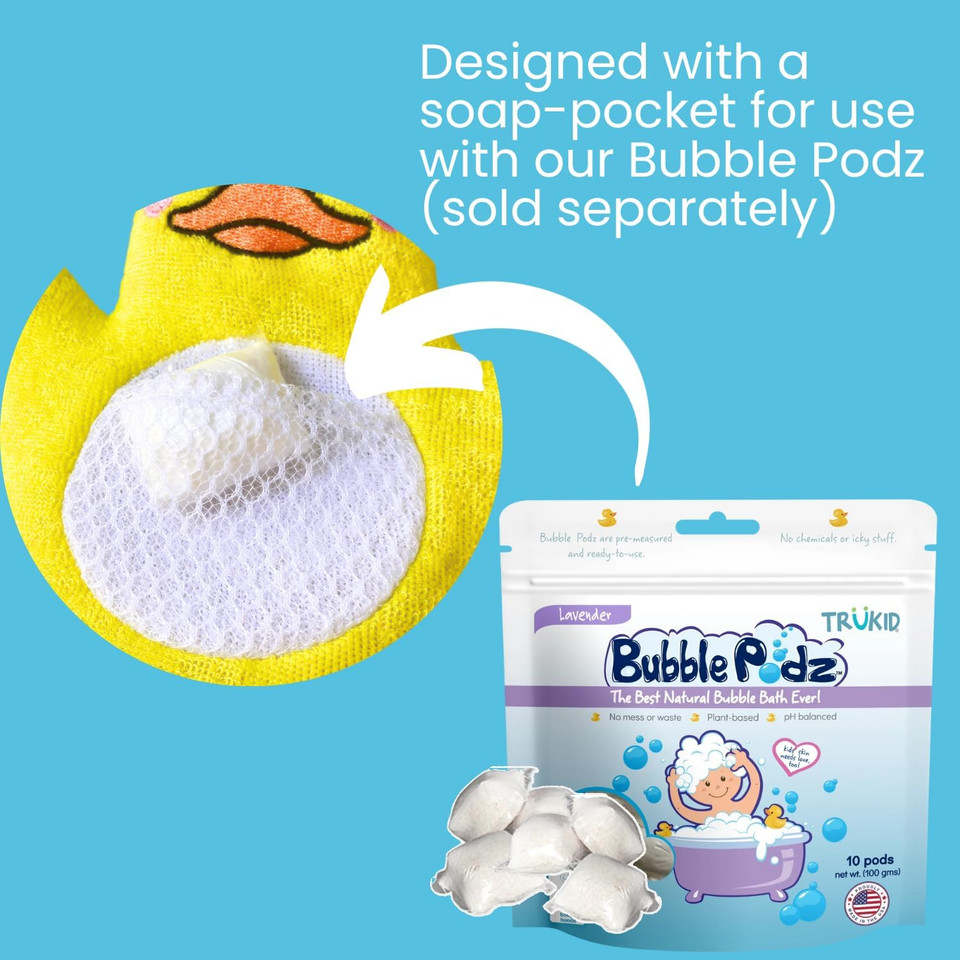 Trukid Bubble Podz & Bubbleglove Bundle - Includes Bubble Bath Pods Eucalyptus 10Ct & 2-Set Of Bath Wash Gloves For Parent & Child, Baby Bath Essentials, Gentle For Sensitive Skin Of Kids, Toddlers