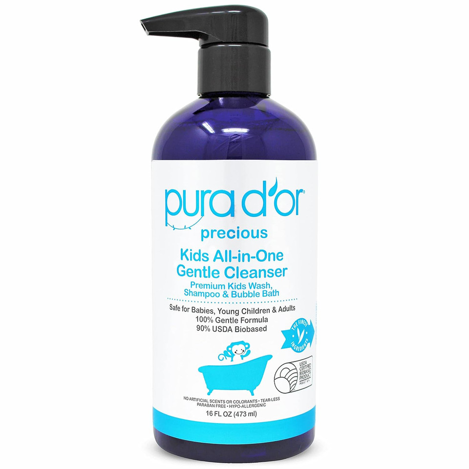 Pura D'Or Kids Wash (16Oz) All-In-One Gentle Cleanser - Usda Biobased, Sulfate-Free, Tear-Less, Hypoallergenic, Premium, Shampoo & Bubble Bath16 Fl Oz (Pack Of 1)