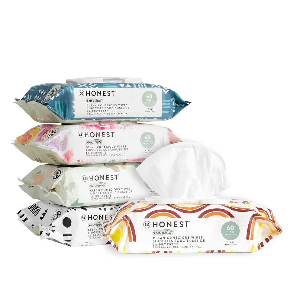 The Honest Company Clean Conscious Wipes | 99% Water, Compostable, Plant-Based, Baby Wipes | Hypoallergenic, Ewg Verified | Multi-Print, 300 Countmulti-Print