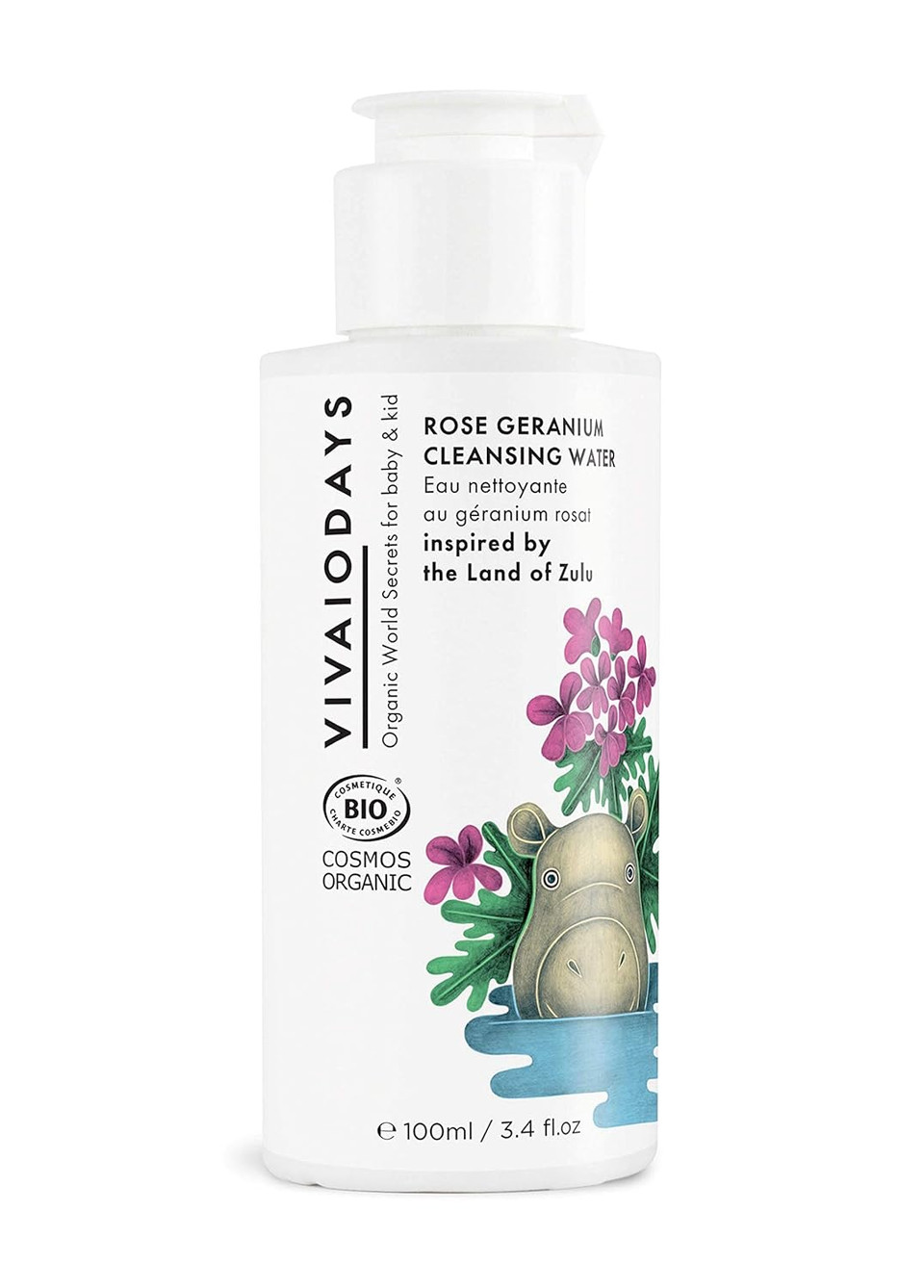 Vivaiodays Organic Rose Geranium Cleansing Water -Quick Clean Up For Baby & Gentle Makeup Remover (3.4 Oz | 100 Ml)
