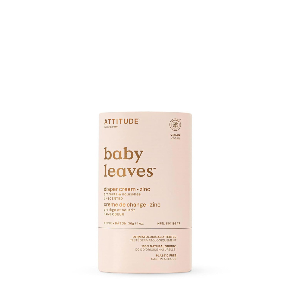 Attitude Plastic-Free Diaper Cream Bar With Zinc For Baby, Ewg Verified, Dermatologically Tested, Vegan, Unscented, 1 Ounce