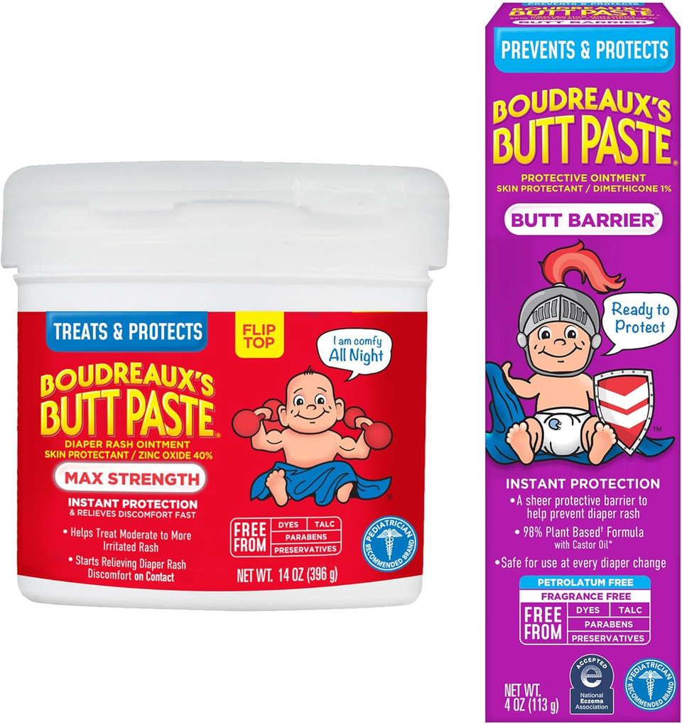Boudreaux'S Butt Paste 4Oz Butt Barrier Ointment And 14Oz Jar Max. Strength Diaper Rash Ointment