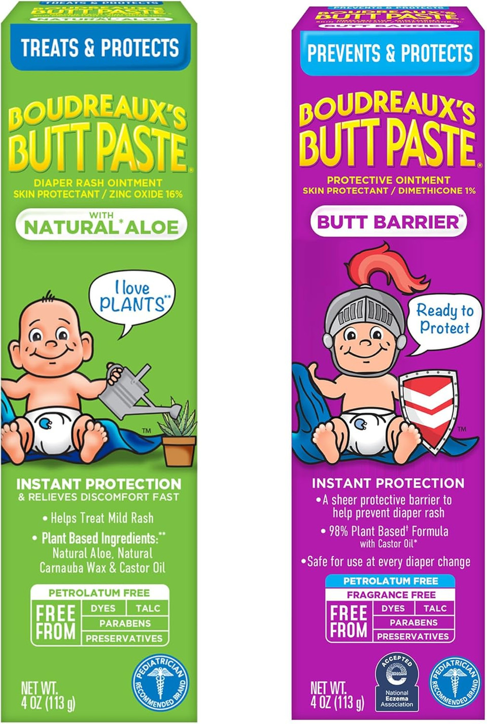 Boudreaux'S Butt Paste 4Oz Butt Barrier Ointment And 4Oz Natural Aloe Diaper Rash Ointment