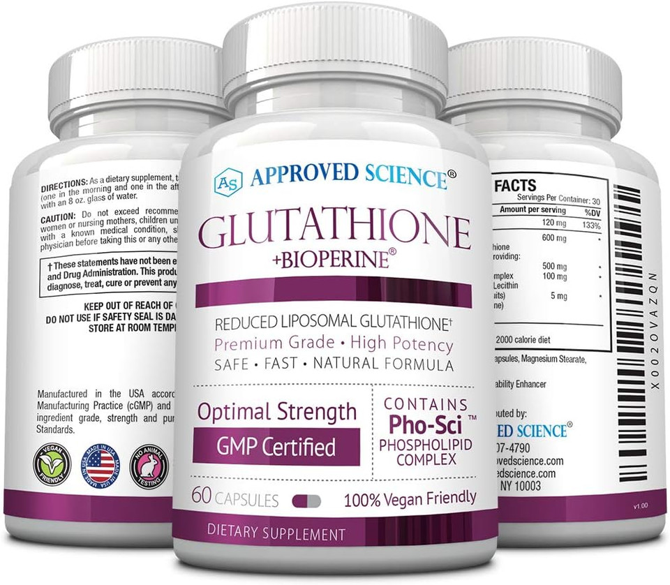 Approved Scienceã¢Â® Glutathione - 500 Mg - Phospholipid Complex, Vitamin C, Bioperine - Top Antioxidant To Help Neutralize Free Radical - Vegan Friendly - 60 Capsules Per Bottle - 3 Bottles