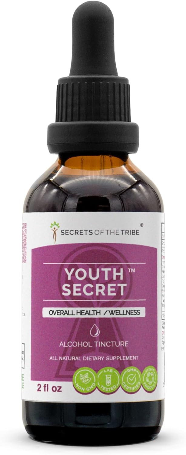 Secrets Of The Tribe - Youth Secret, Overall Health And Wellness, Herbal Supplement Blend Drops Alcohol Liquid Extract (2 Fl Oz)2.00 Fl Oz (Pack Of 1)