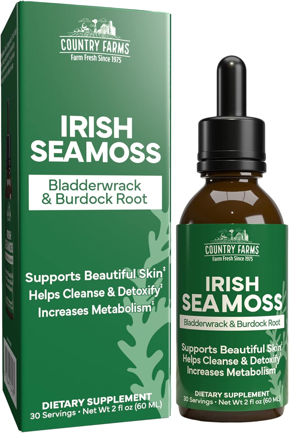 Country Farms Irish Sea Moss Liquid, Supports Beautiful Skin, Cleans And Detoxify, Immune Support, Promotes Healthy Gut, Promotes Natural Energy Levels, Burdock, Irish Moss And Bladderwrack, 2 Fl Oz