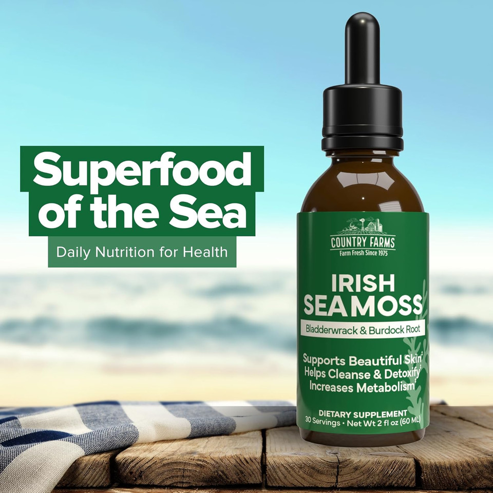 Country Farms Irish Sea Moss Liquid, Supports Beautiful Skin, Cleans And Detoxify, Immune Support, Promotes Healthy Gut, Promotes Natural Energy Levels, Burdock, Irish Moss And Bladderwrack, 2 Fl Oz Country Farms Irish Sea Moss Liquid, Supports Beautiful Skin, Cleans And Detoxify, Immune Support, Promotes Healthy Gut, Promotes Natural Energy Levels, Burdock, Irish Moss And Bladderwrack, 2 Fl Oz